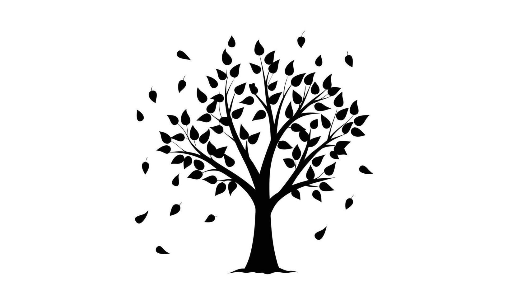 Black silhouette tree autumn leaves falling design vector