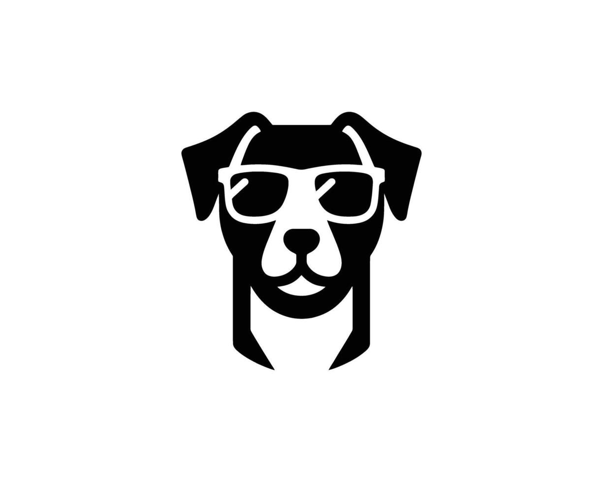 Stylized black dog head wearing sunglasses icon vector