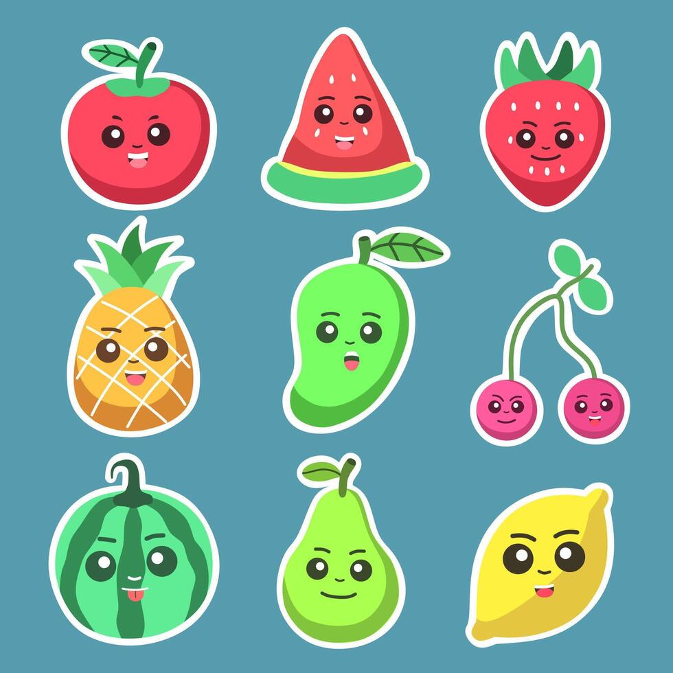 Cartoon fruits with happy facial expressions vector