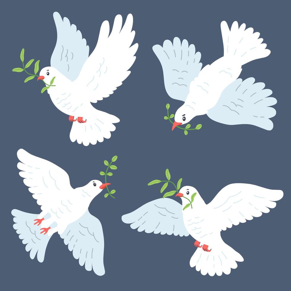 Doves flying with olive branches vector