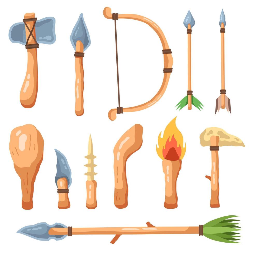 Collection of wooden tools and weapons vector