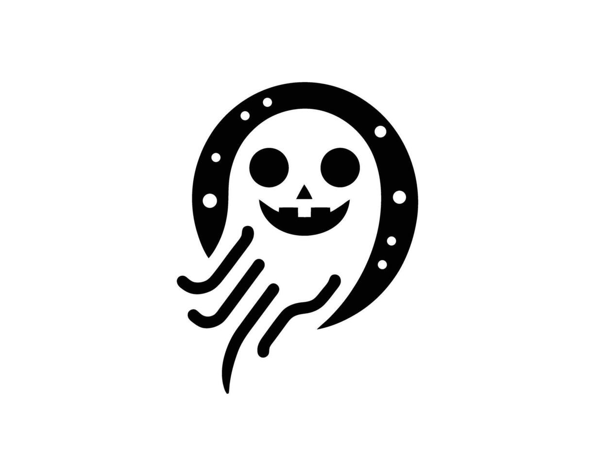 Happy halloween ghost in horseshoe moon vector
