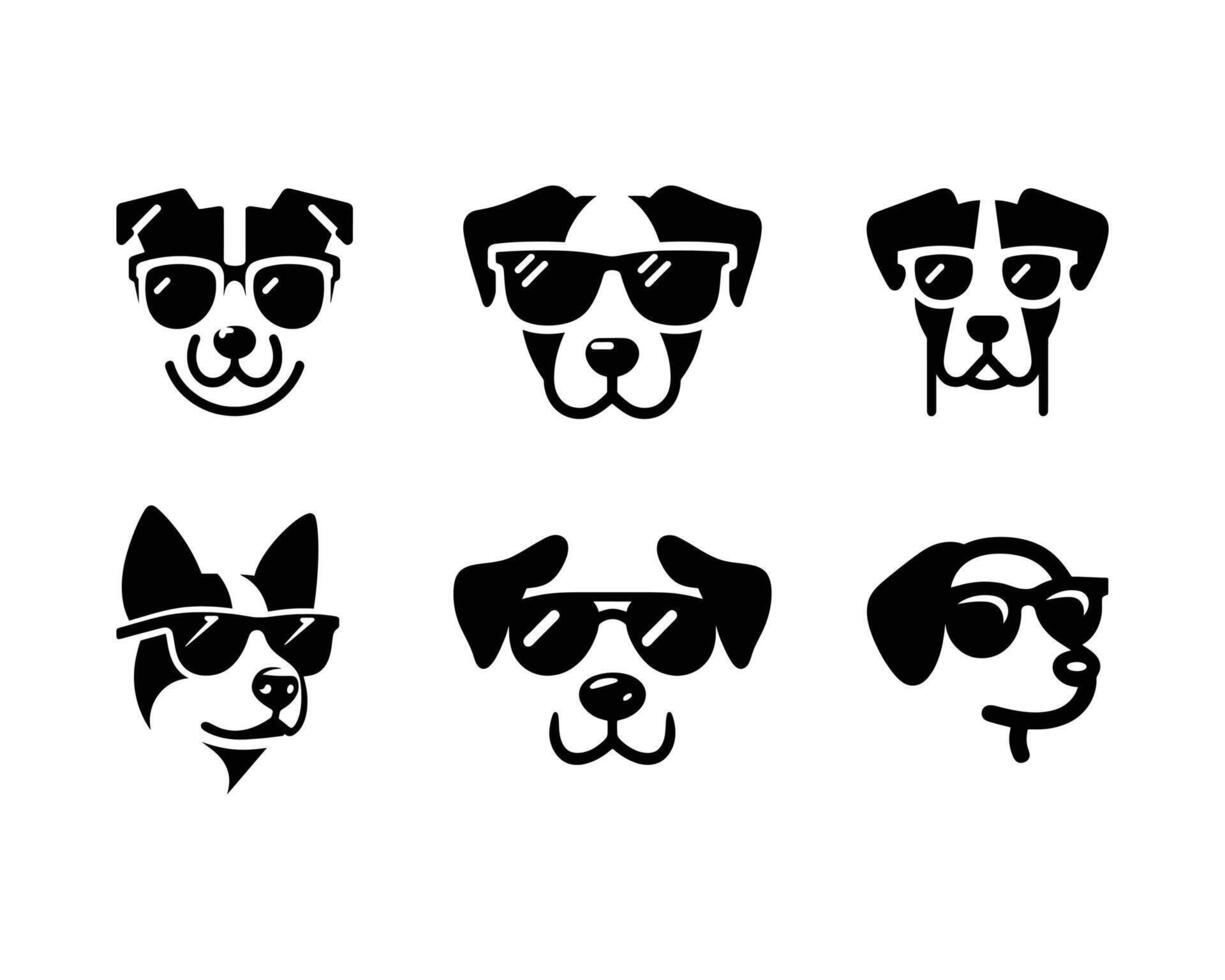 Collection of six cool dogs wearing sunglasses vector