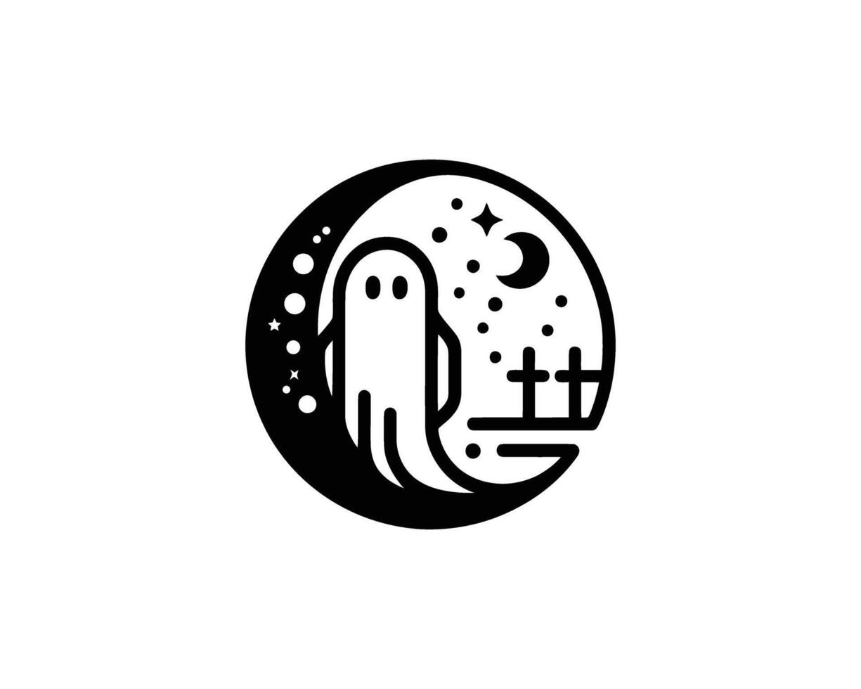 Spooky moonlit ghost halloween illustration vector