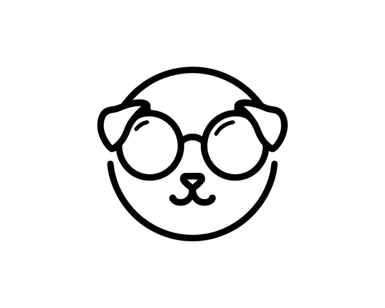 Cute dog wearing round glasses line art logo vector
