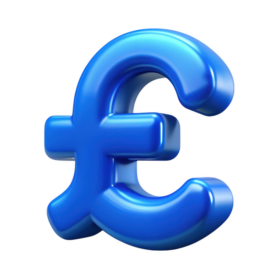 3d render of a blue pound sterling symbol isolated on transparent background png
