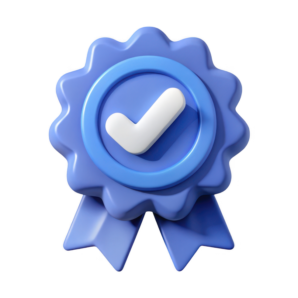 3d realistic blue checkmark badge icon isolated on transparent background png