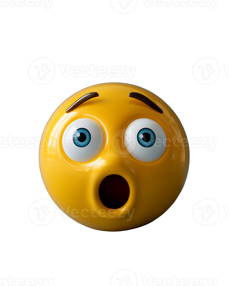 Yellow 3 D Emoticon Shocked Expression Wide Open Mouth Blue Eyes png