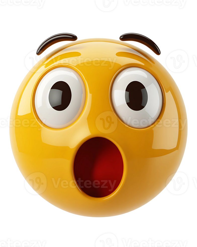 Yellow 3 D Emoticon with Wide Eyes and Open Mouth emoji png