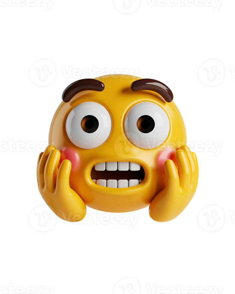 Yellow Emoji Face 3 D Render Shocked Expression Hands png