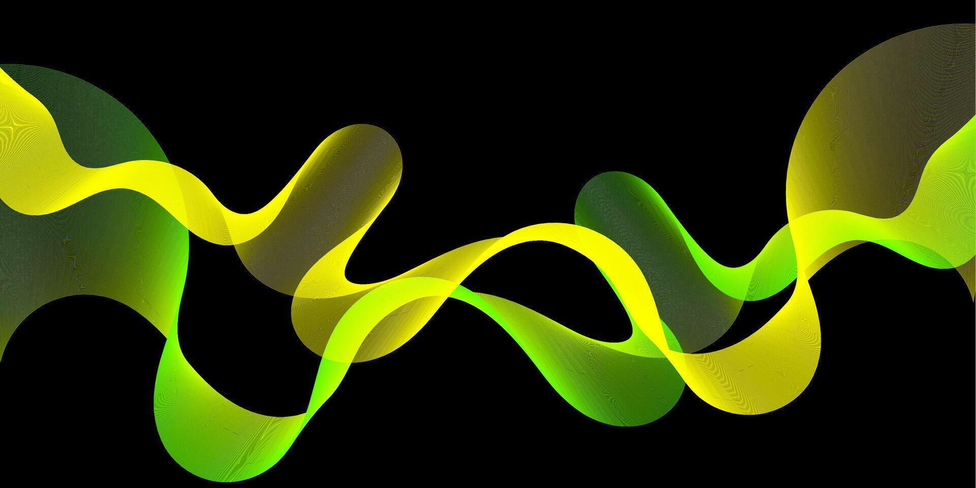 A flowing abstract wave in shades of yellow and green on a black background, featuring smooth curves and a modern, glowing design. vector