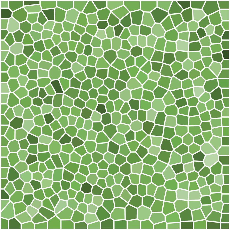 Abstract green mosaic pattern with irregular, cell-like shapes outlined in white, creating a stained glass texture effect. vector