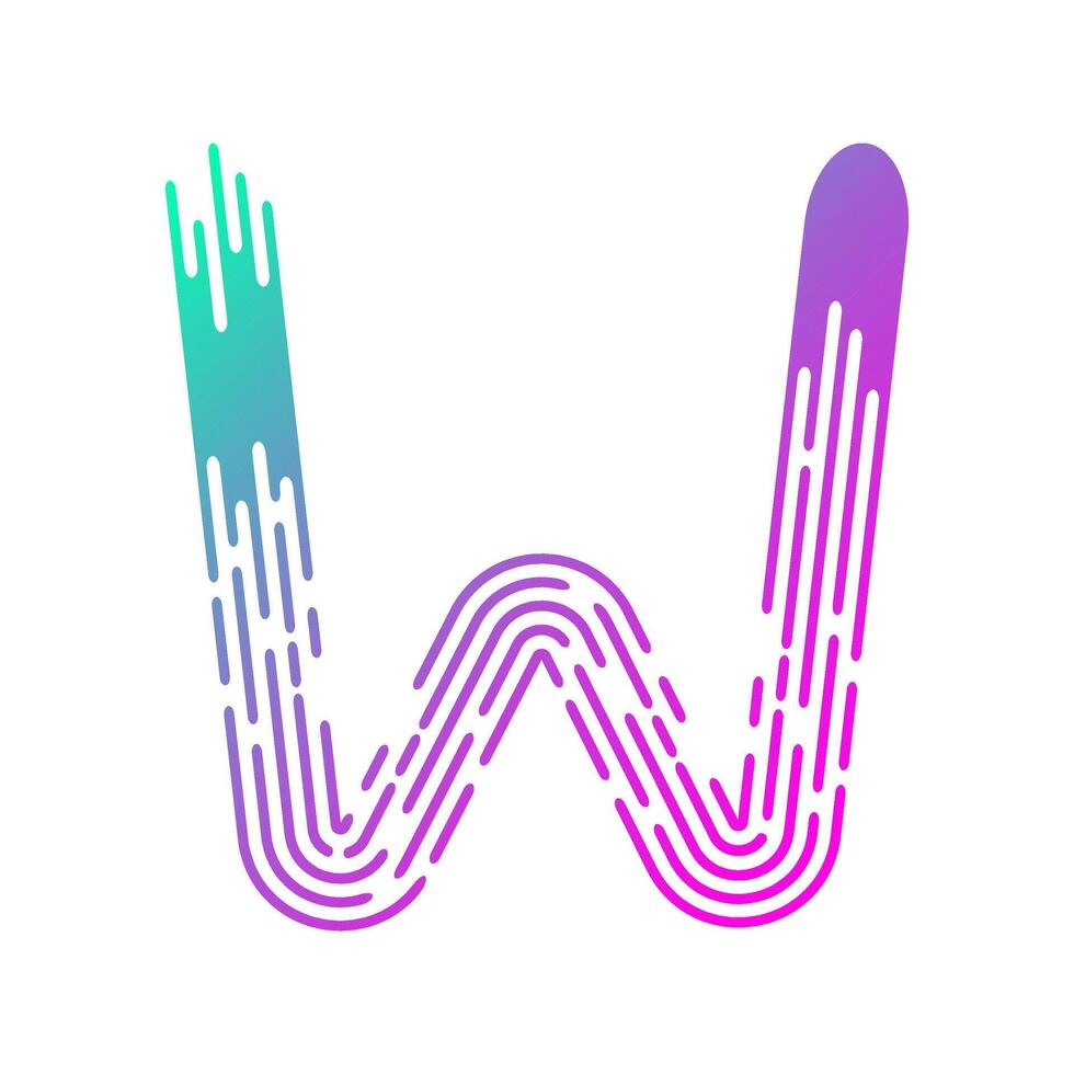 Letter W with glitch effect. template elements for your application or corporate identity. Art brush alphabet gradient logo. vector