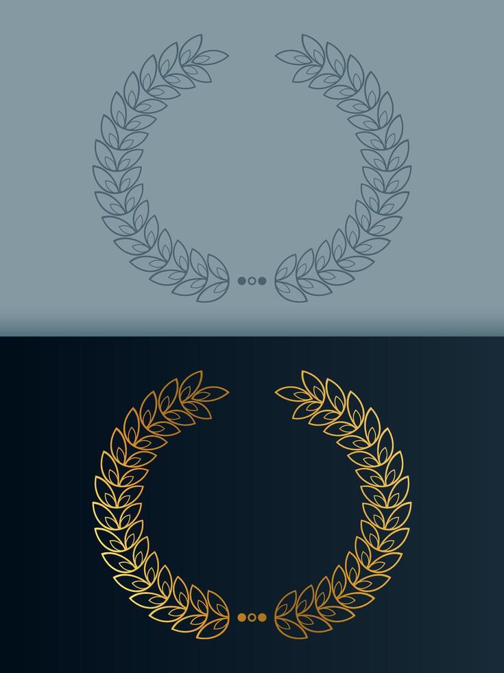 illustration of laurel wreath on blue background. Decorative olive branches and leaf frame for award or heraldry. vector