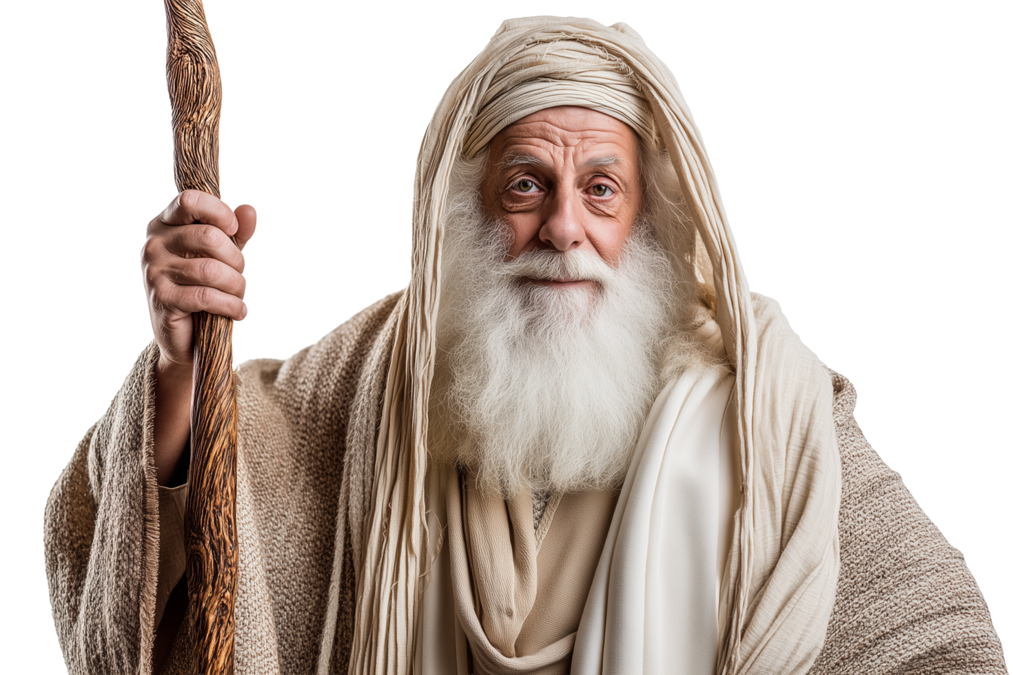 Wise Elderly Biblical Prophet with Flowing White Beard and Staff. Ancient Wisdom. png