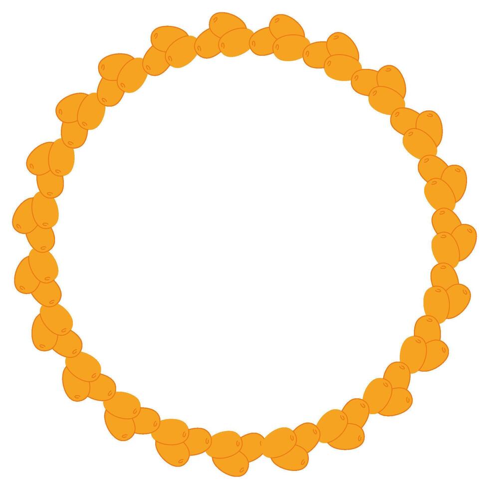 Minimalist Sea Buckthorn Wreath with Orange Berries in a Hand-Drawn Circular Botanical Design vector