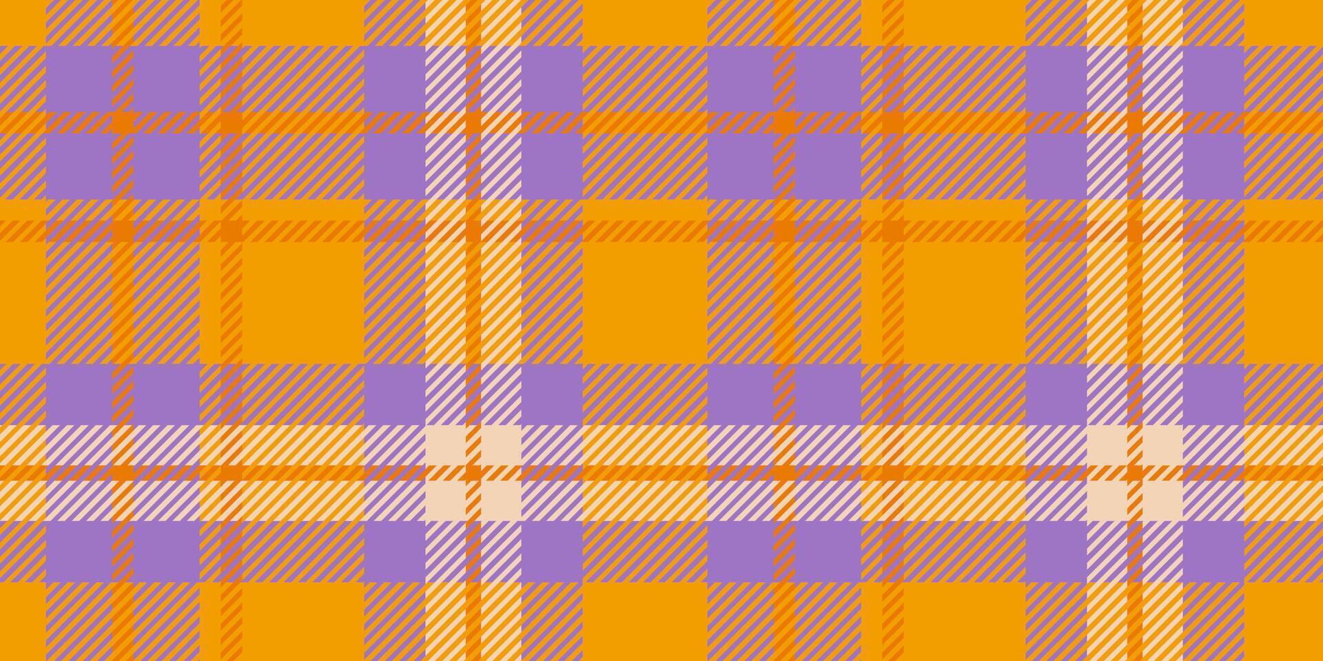 A seamless tartan plaid pattern in vibrant yellow, purple, and orange shades. Ideal for textile design, fashion, creative projects, and decorative backgrounds with a cheerful and bold aesthetic. vector