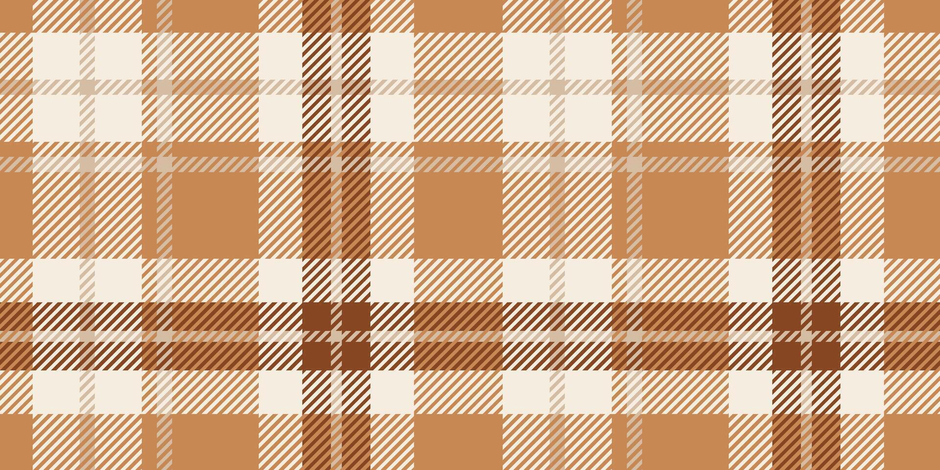 Seamless caramel, beige, and cream plaid pattern with diagonal striped details. Geometric textile design for backgrounds and print vector