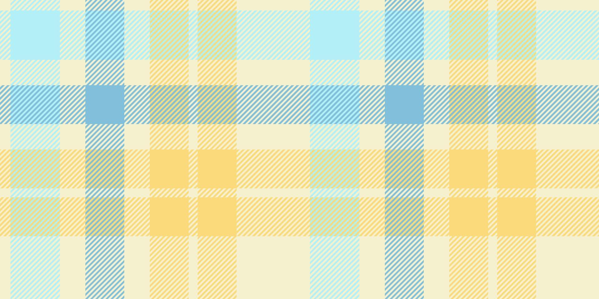 Seamless plaid pattern in soft yellow and blue tones with diagonal stripes. Geometric checkered design for fabric, wallpaper, or digital backgrounds. repeatable textile texture. vector