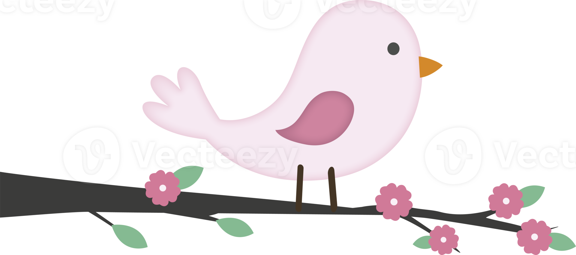 Bird Sitting on a Blooming Tree Branch png