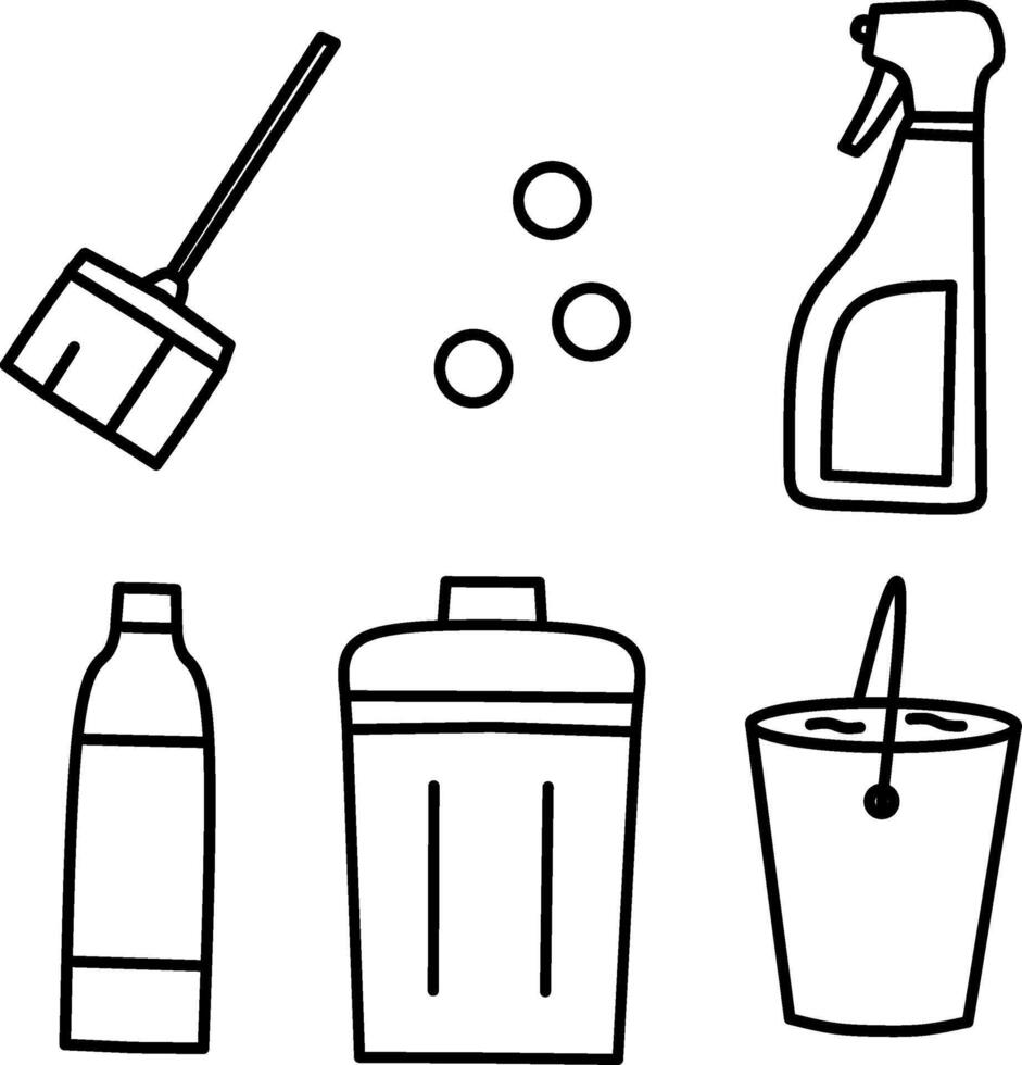 Essential Cleaning Tools Line Art vector