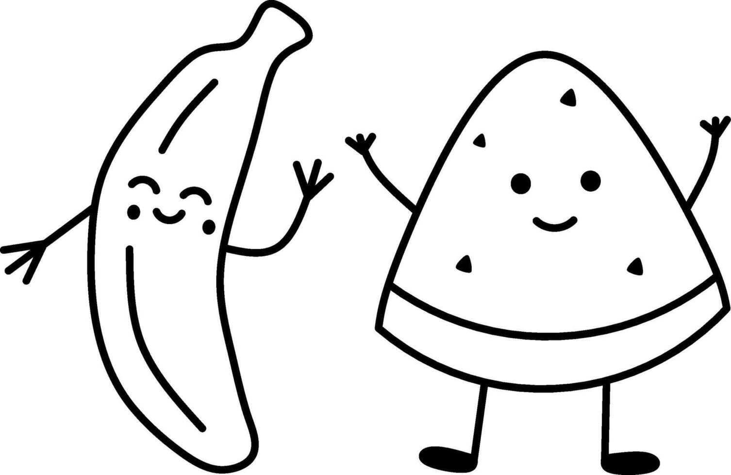 Minimalist fruit cartoon drawing in black and white vector