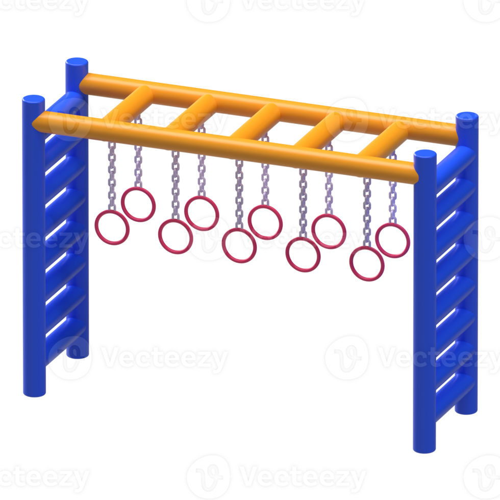 Monkey Bar Set 3D Render. Monkey bars with rings for climbing and swinging. png