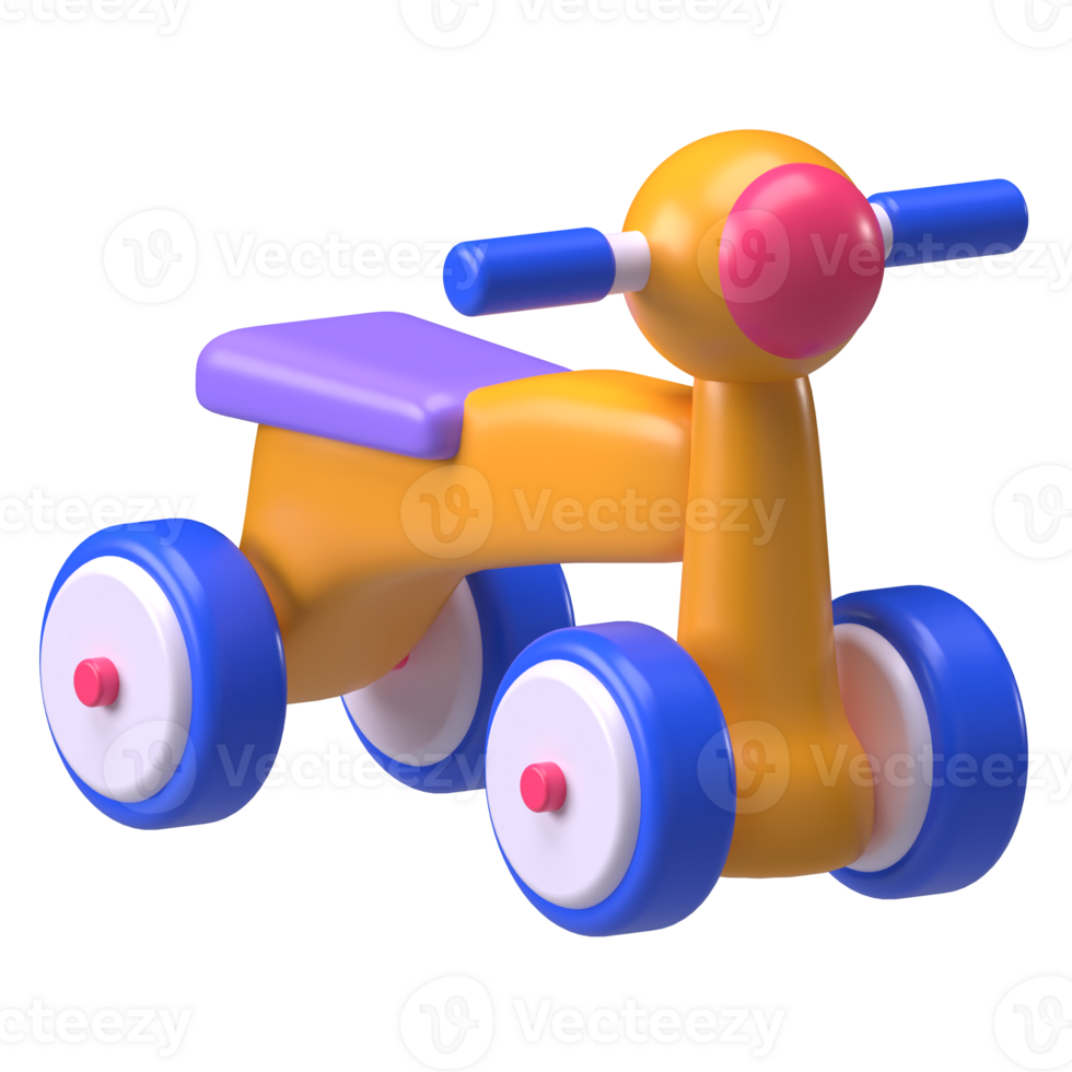 Kids Tricycle 3D Render. Tricycle toy with handlebars for early riders. png