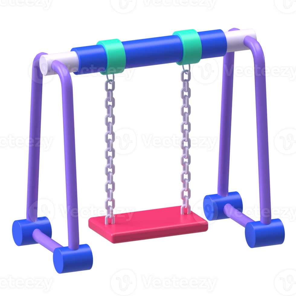Playground Swing Set 3D Element. Classic swing with chain support for kids playground fun. png