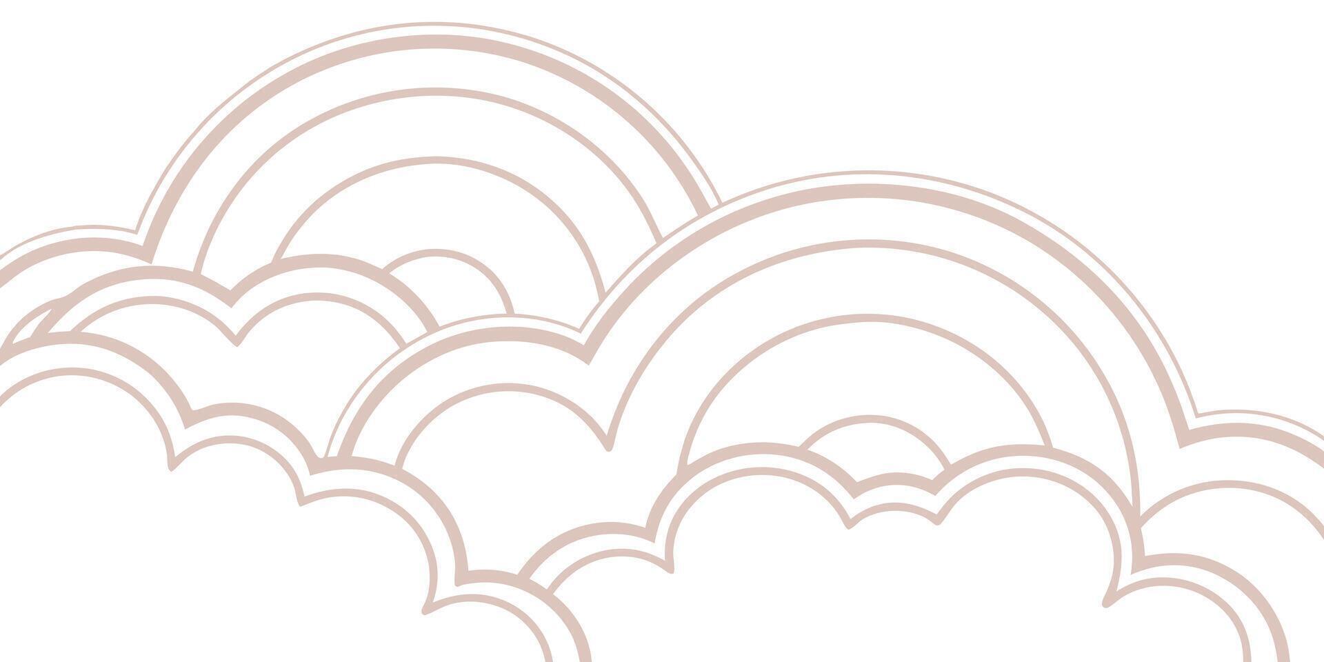 Abstract cloud shapes in blush pink ivory tones with layered arched lines on clouds vector