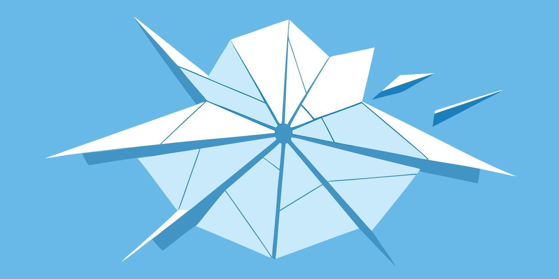 Abstract geometric shattered glass with light blue shapes on a blue broken vector