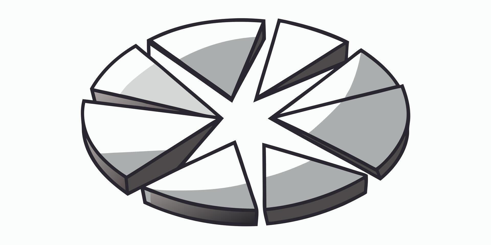Fragmented circle graphic with gray pie wedge shapes outlines on wedges vector