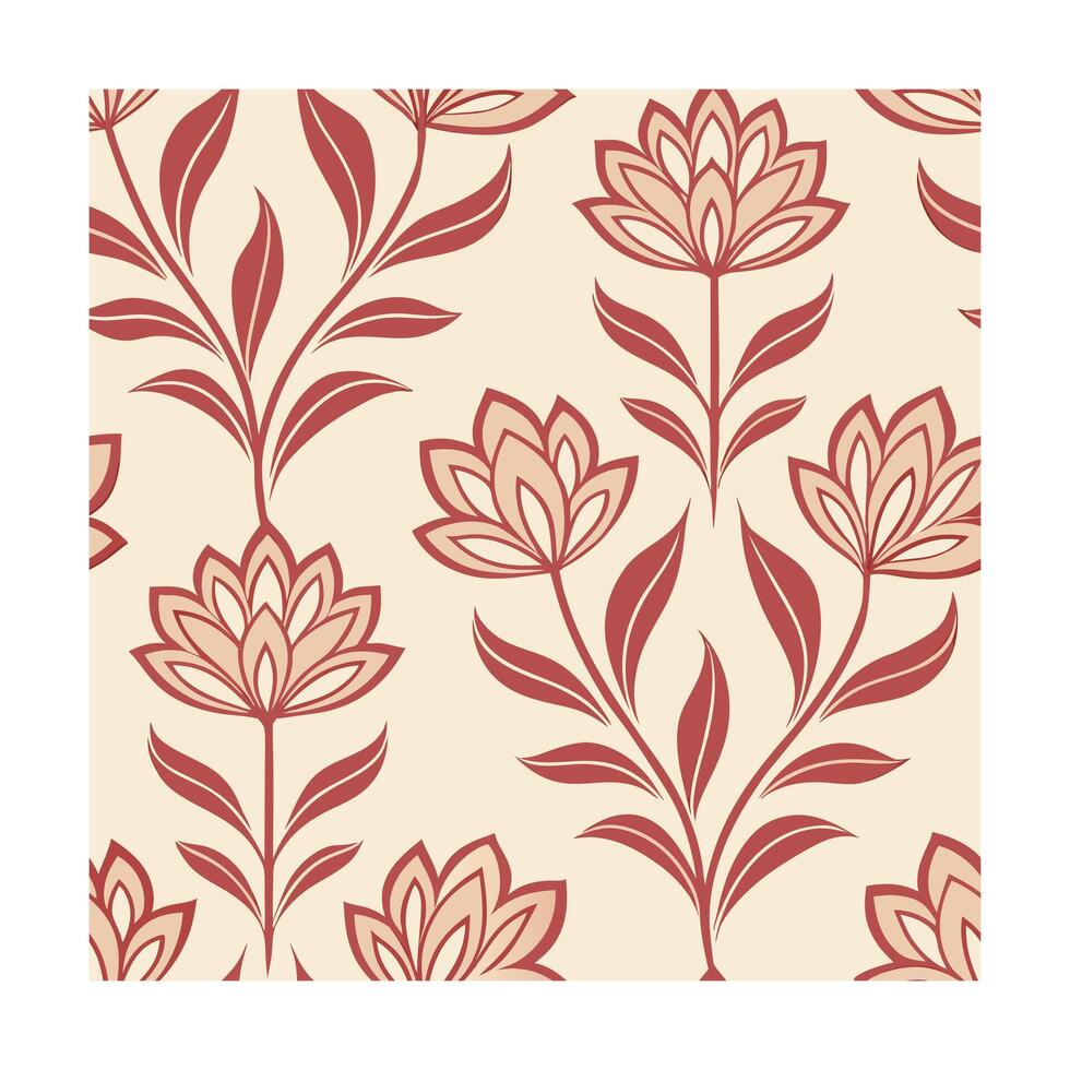 Seamless floral Pattern in dusty rose beige with stylized flower leaf elements vector