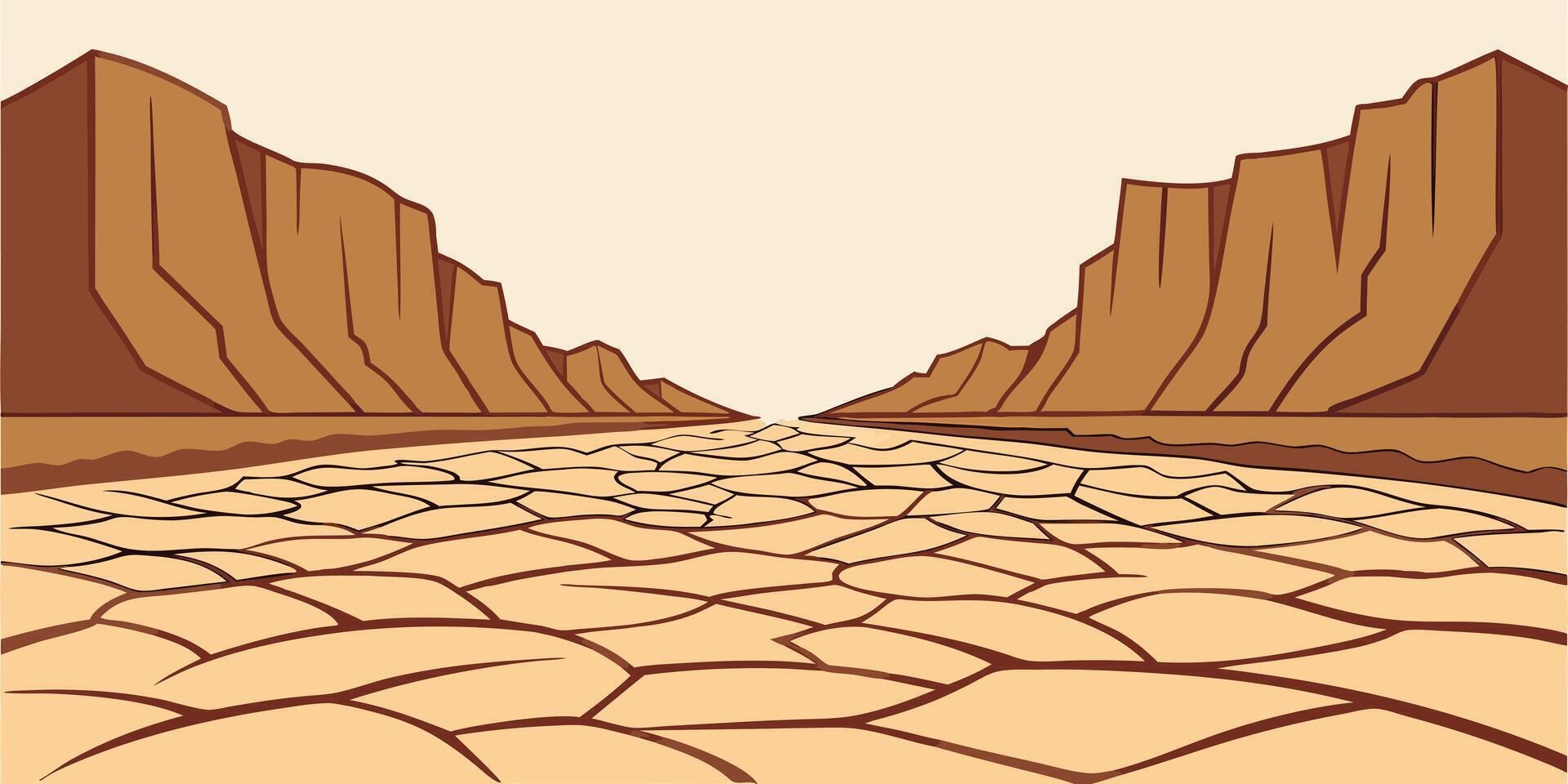 Minimal desert canyon with cracked earth brown cliffs under a beige sky vector