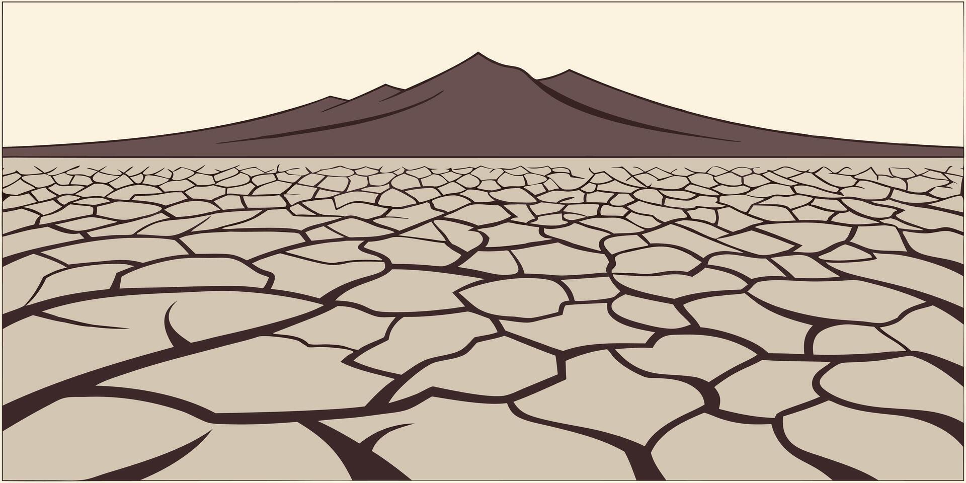 Stylized a cracked earth pattern with a mountain silhouette in a desert landscape vector