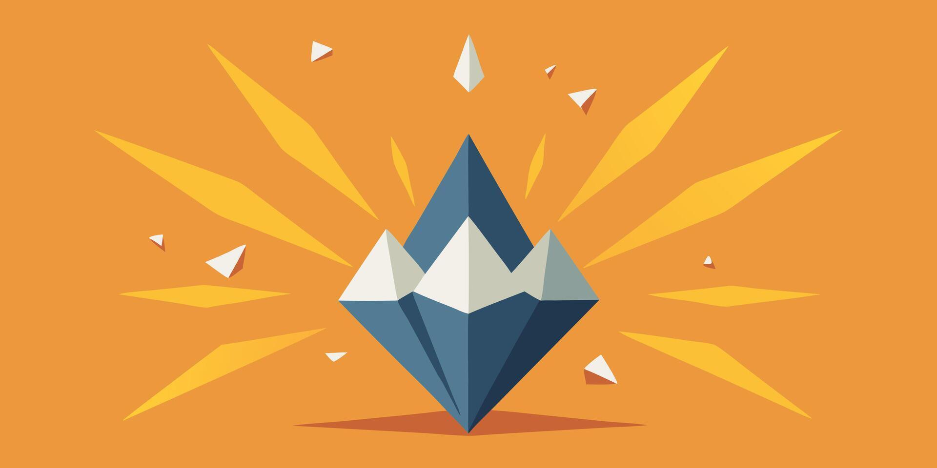 Geometric explosion with blue faceted shape orange facets triangle vector