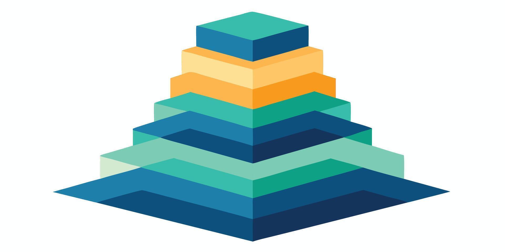 Isometric stack polygon blocks in blue green orange colors on a abstract vector