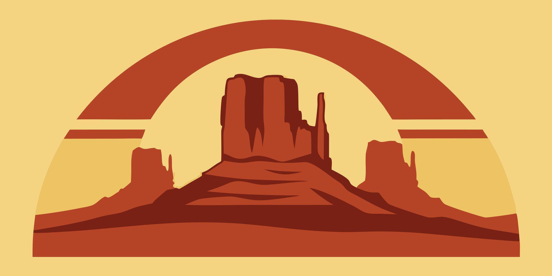 Flat Monument Valley landscape with red rock formations arch shape design graphic vector
