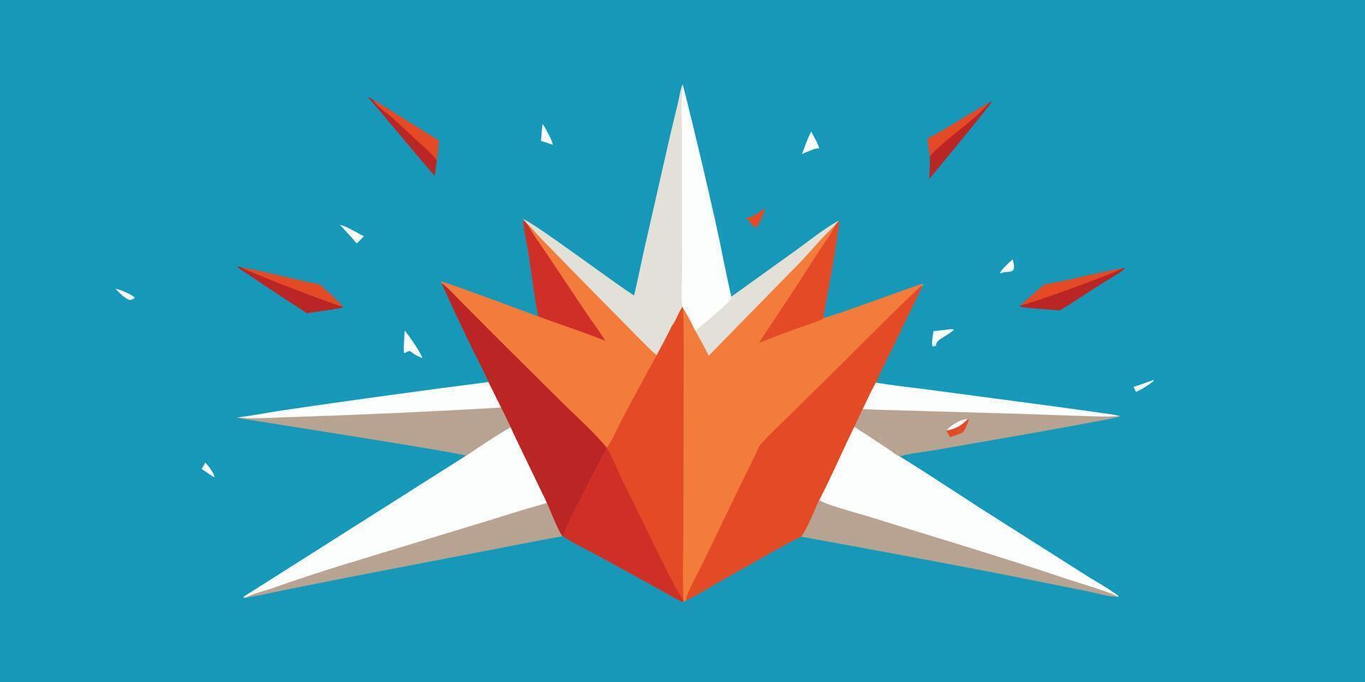A stylized orange explosion with triangular facets against a blue graphic vector