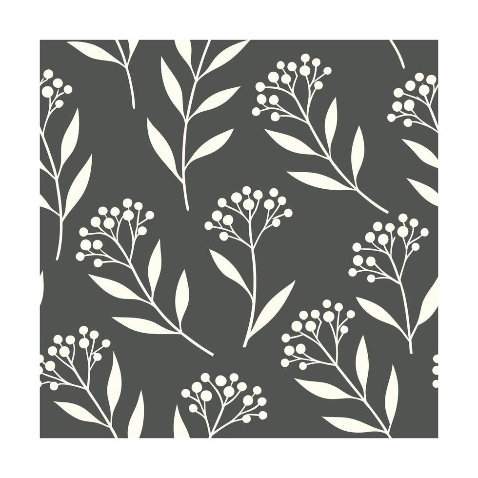Minimalist floral Pattern sprigs leaves on a dark gray vector