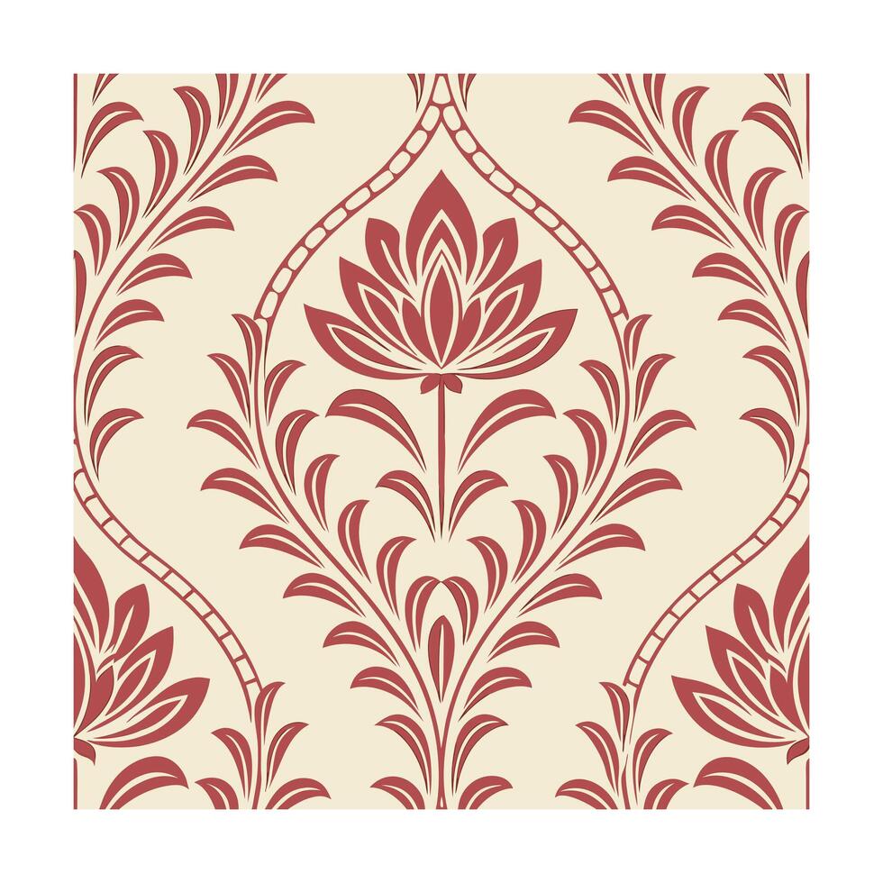 Seamless dusty rose floral damask style Pattern on cream vector