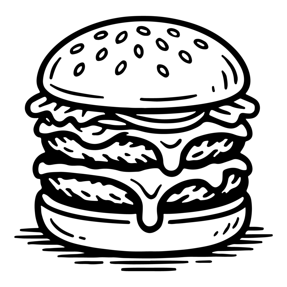 Delicious Double Burger line art png