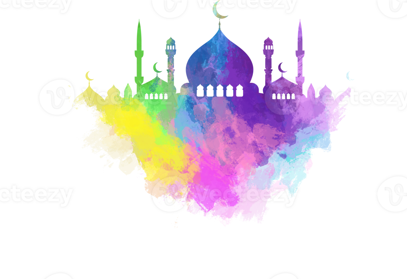 long fulcolor mosque with water color style png