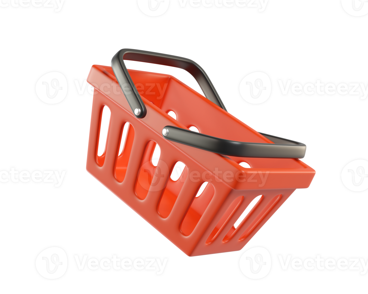 Red empty Shopping Cart from a supermarket for shopping. Shopping Basket, Shopping bag, 3d rendering of the icon on a transparent background png