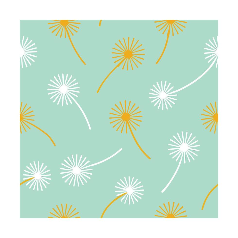 Seamless dandelion pattern with orange flower heads on a light teal Floral Plant vector