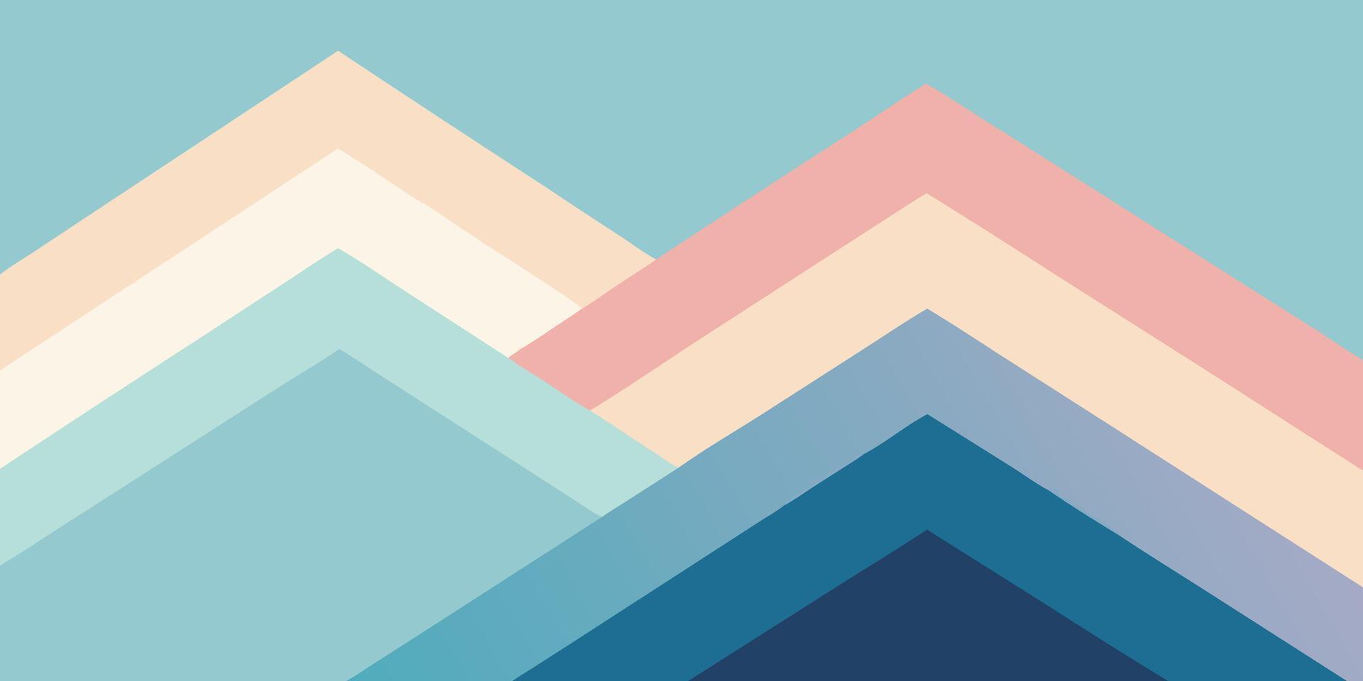 Pastel geometric mountain shapes in layered diagonal lines with ombre effect on a blue vector