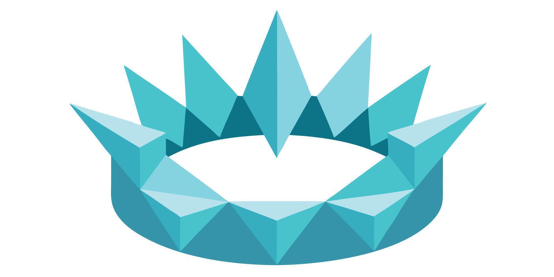 Geometric turquoise crown ring with sharp spikes polygonal facets on blue vector
