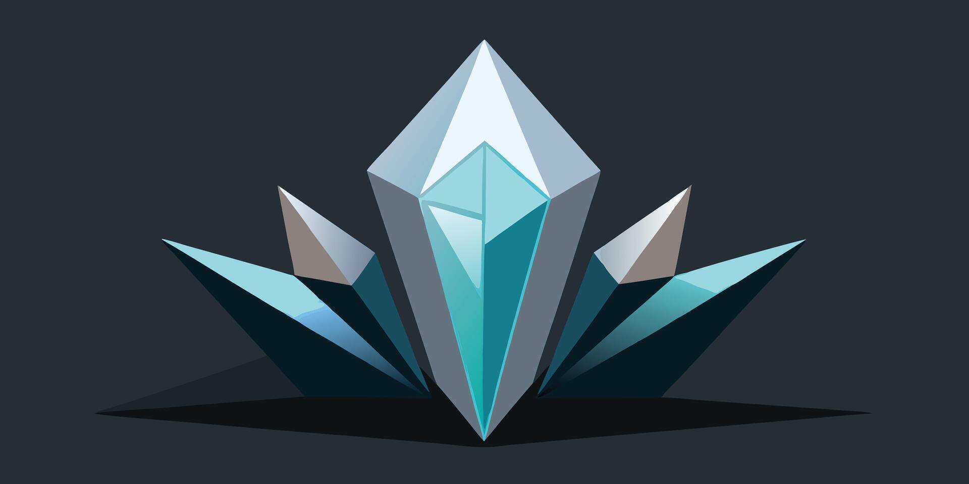 Geometric crystal formation with teal facets on a dark gray gemstone prism vector