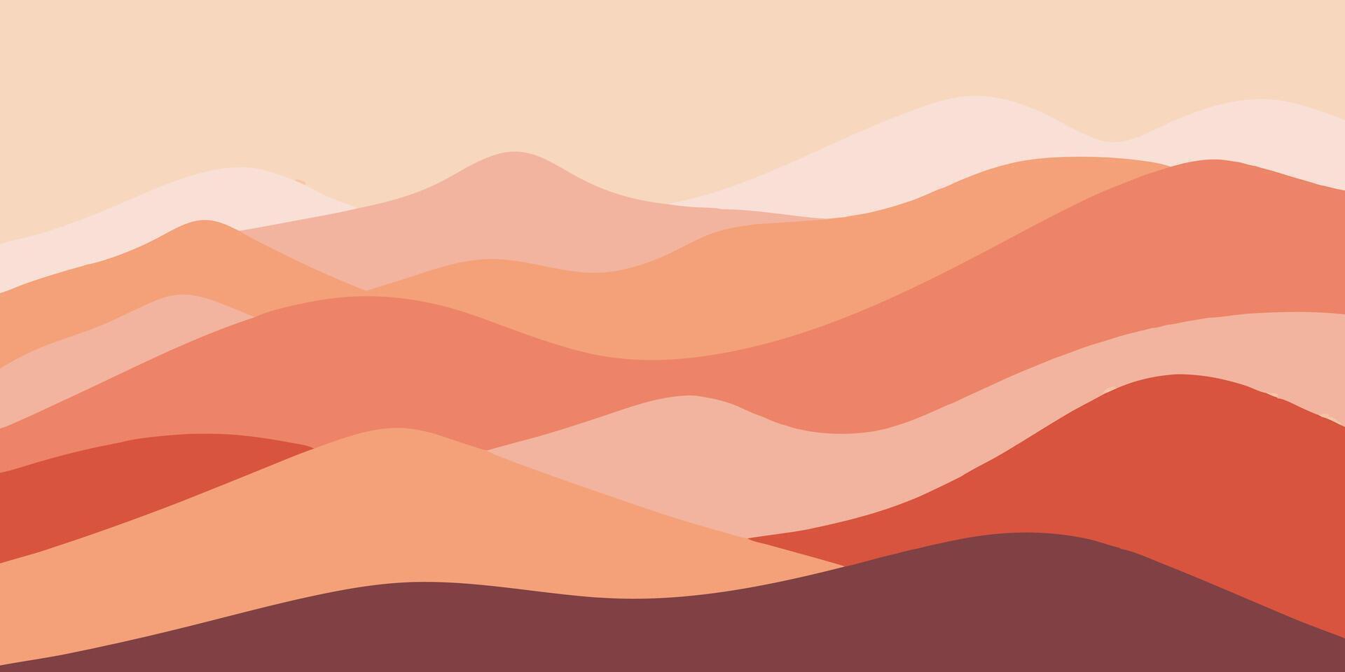 Abstract landscape layered mountains in warm orange red tones with Ombre effect graphic vector