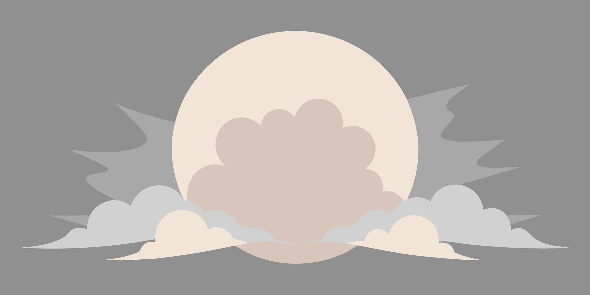 Pale sun shape behind cloud shapes on a gray with an Ombre effect clouds vector